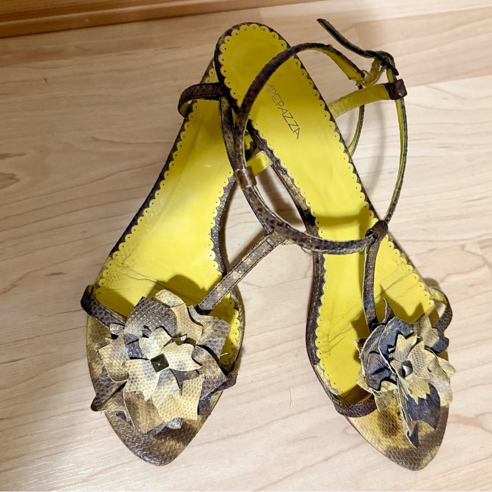 Apepazza Yellow and Brown Floral Sandals